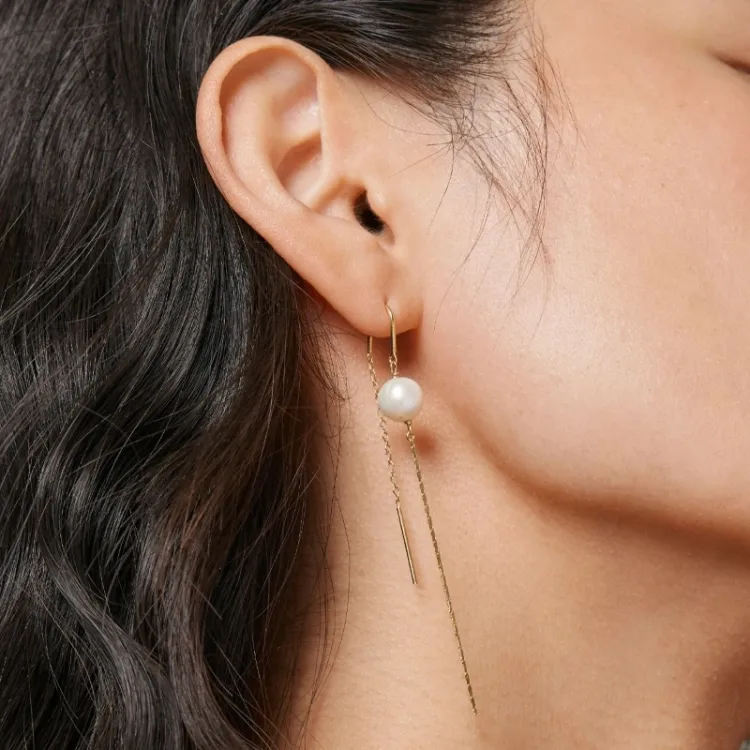 Enamel Aga Pearl øreringe i forgyldt sølv