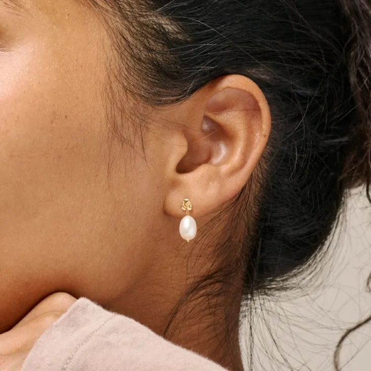 Enamel Poe Pearl perle øreringe i forgyldt sølv