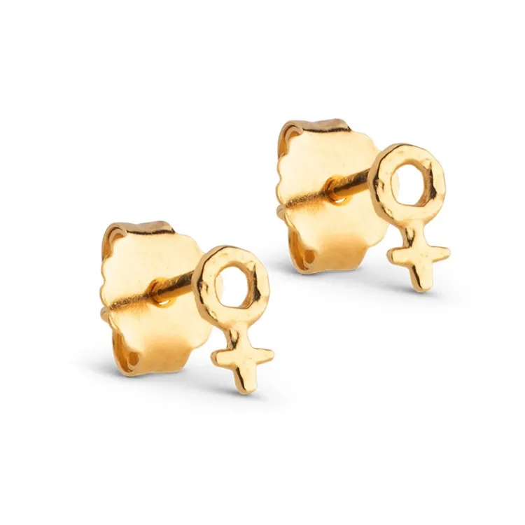 Enamel Feminine Power ørestikker i forgyldt sølv