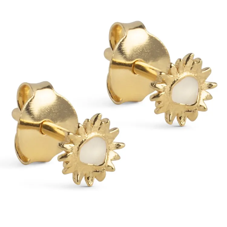 Enamel Mini Sunshine sol Daisy ørestikker i forgyldt sølv