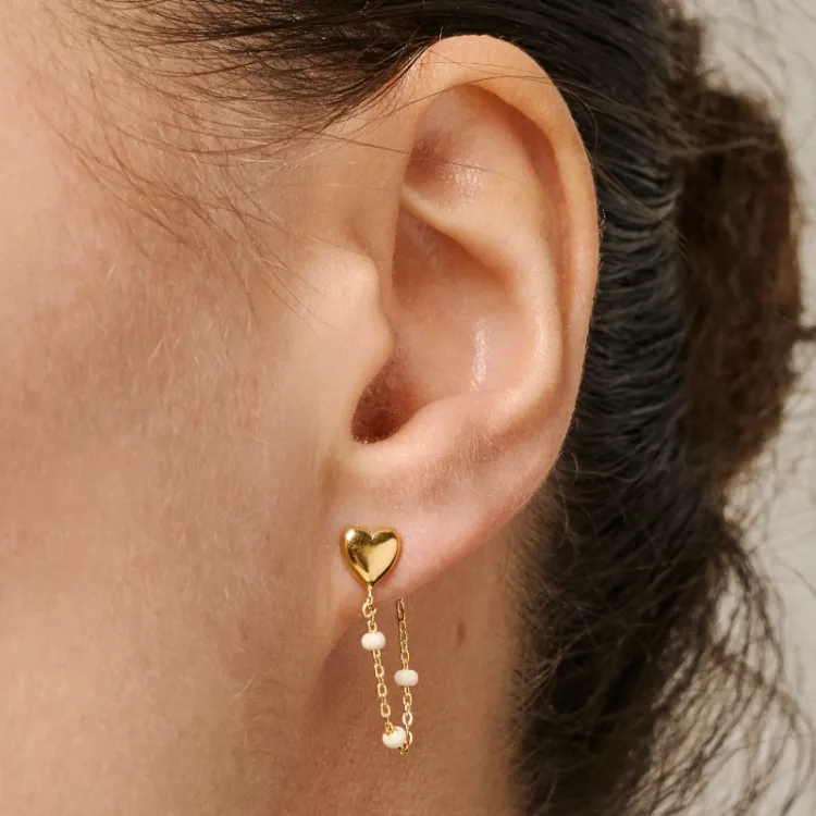 Enamel Lola Heart hjerte Daisy kæde øreringe i forgyldt sølv hvid emalje