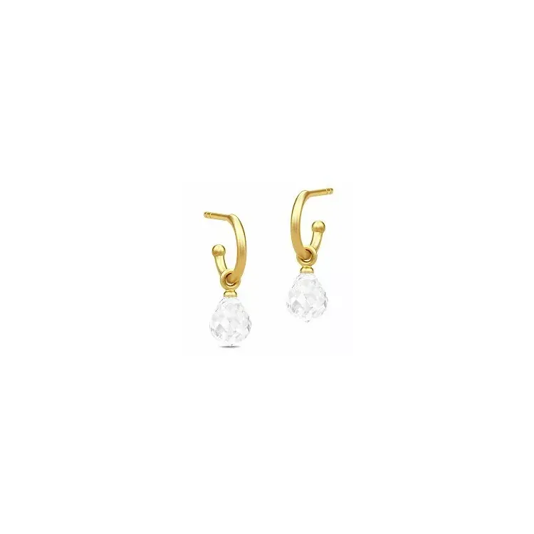 17 mm Julie Sandlau Evening Dew dråbe krystal halvcreoler i forgyldt sølv hvid krystal