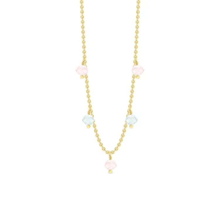 ID Fine IDN026GDBLUE/ROSE Ibiza armbånd i forgyldt sølv rosa kvarts blå akvamarin