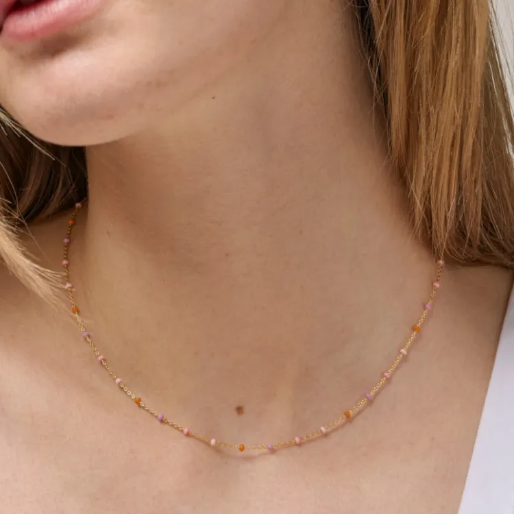 Enamel Lola Blush halskæde i forgyldt sølv lyselilla emalje