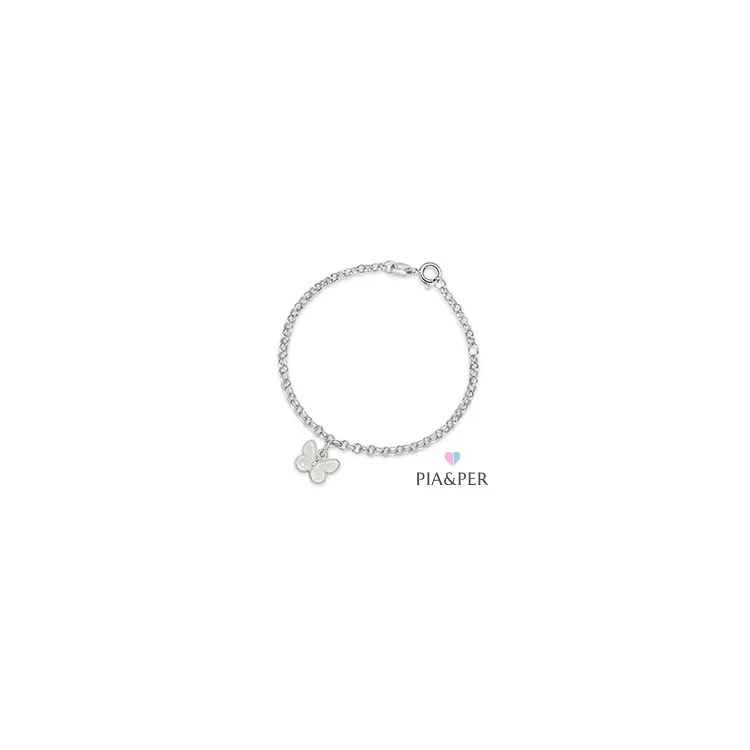 Pia og Per sommerfugl armbånd i sølv hvid emalje