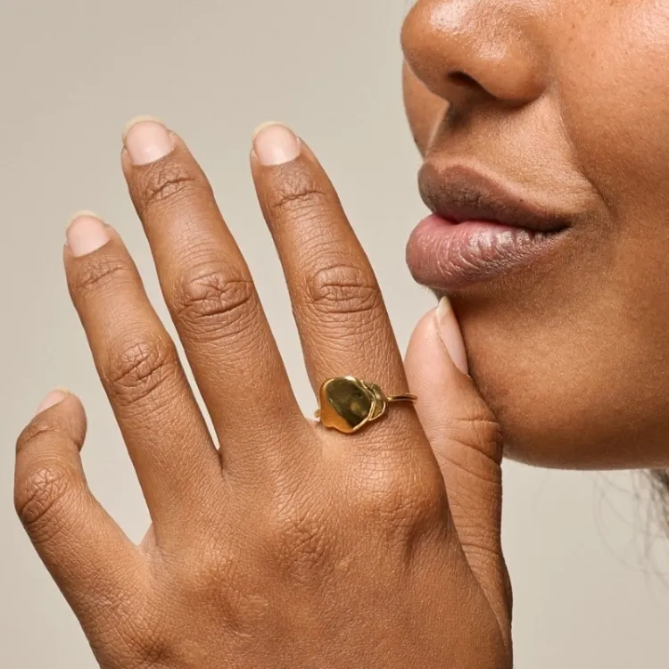 Enamel Sahara justerbar ring i forgyldt sølv