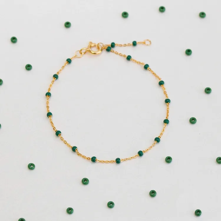 Enamel Lola Petrol Green armbånd i forgyldt sølv grøn emalje