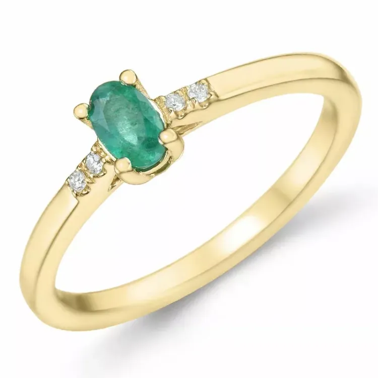 Kollektionsprøve smaragd brillantring i 14 karat guld 0,25 ct 0,02 ct