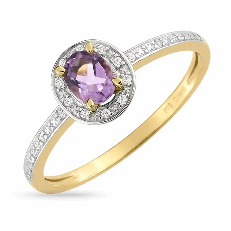 Kollektionsprøve oval ametyst ring i 9 karat guld med rhodium