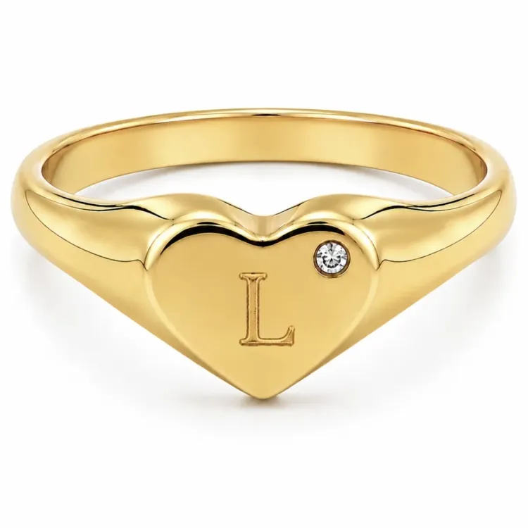 Kollektionsprøve bogstav L zirkon ring i forgyldt messing