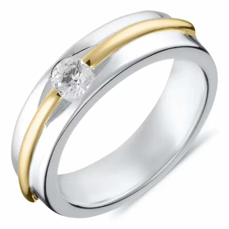 Kollektionsprøve hvid zirkon ring i sølv med 8 karat guld