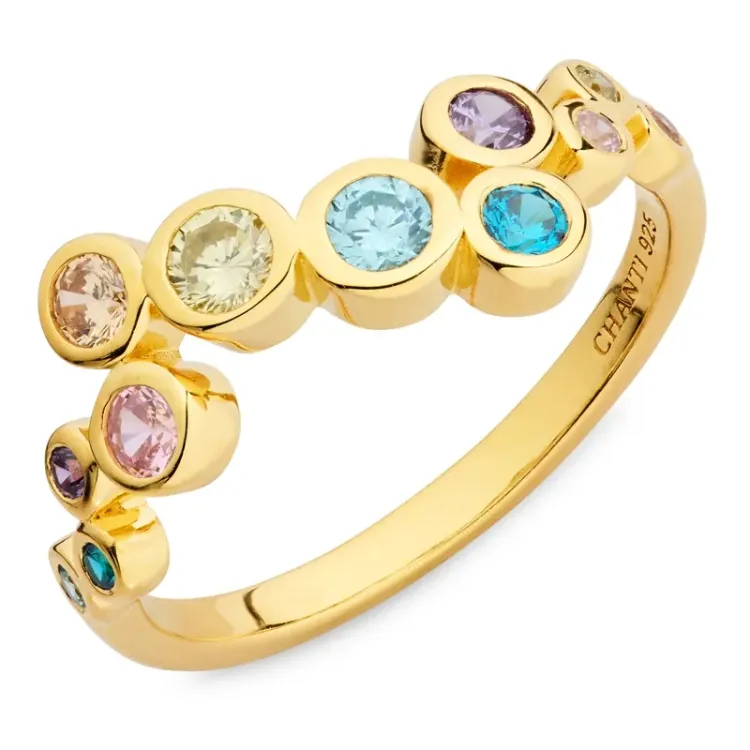Kollektionsprøve multifarvet zirkon ring i forgyldt sølv - Bubbly Twist