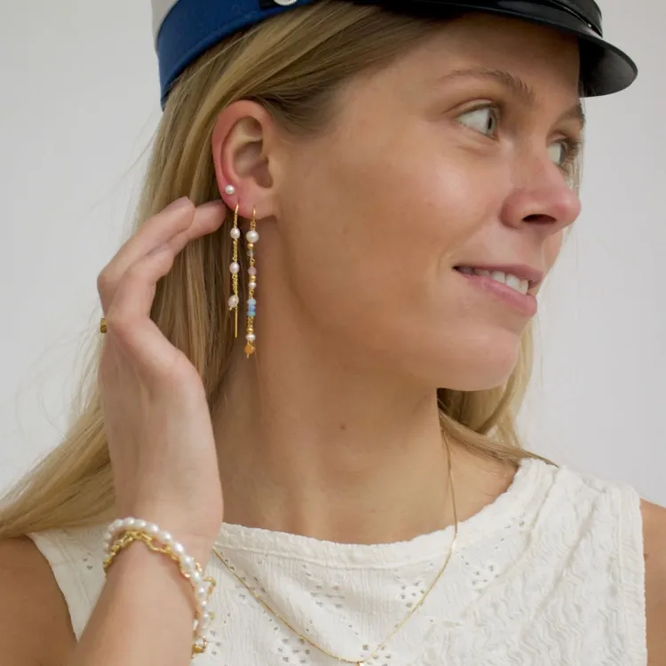 lange perle kæde øreringe i 9 karat guld - Gold Collection