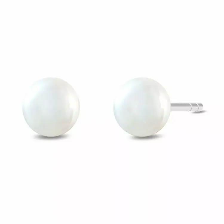 6 mm Julie Sandlau Ocean runde perle øreringe i satinrhodineret sterlingsølv