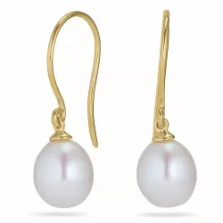 Ovale 8 - 9 mm aaa-graded ferskvandsperle øreringe i 14 karat guld med 