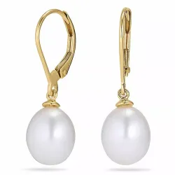 Ovale 8 - 9 mm aaa-graded ferskvandsperle øreringe i 14 karat guld med
