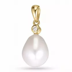 Ovalt perle diamantvedhæng i 14 karat guld 0,02 ct