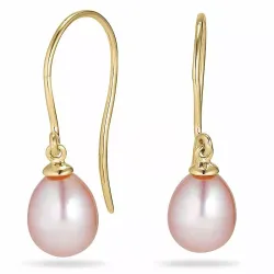 Ovale 7 - 8 mm aaa-graded ferskvandsperle øreringe i 14 karat guld med