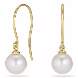 Runde 7 - 8 mm aaa-graded ferskvandsperle øreringe i 14 karat guld med