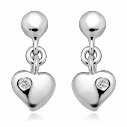 Små hjerte zirkon øreringe i sølv med rhodinering
