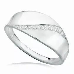 hvid zirkon ring i rhodineret sølv