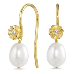 blomster perle øreringe i forgyldt sølv