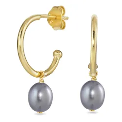 grå perle halvcreoler i forgyldt sølv