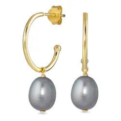 grå perle halvcreoler i forgyldt sølv