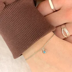 børne Nordahl Andersen hjerte armbånd i rhodineret sølv blå zirkon