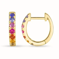13 mm regnbuefarvede safir creoler i 14 karat guld med safir 