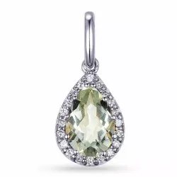 grøn ametyst diamantvedhæng i 14 karat hvidguld 0,10 ct 1,55 ct