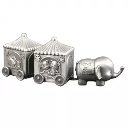 Dåbsgaver: elefant med 2 vogne første tand-hårlok i fortinnet  model: 154-73131