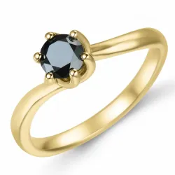 elegant sort diamant solitairering i 9 karat guld 0,52 ct