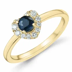 hjerte safir diamantring i 14 karat guld 0,45 ct 0,159 ct