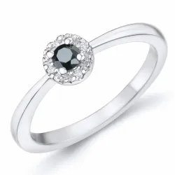 elegant sort diamant brillantring i 14 karat hvidguld 0,11 ct 0,02 ct