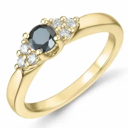 elegant sort diamant brillantring i 14 karat guld 0,25 ct 0,12 ct