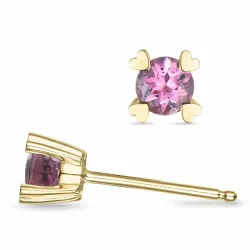 2 x 0,28 ct pink turmalin solitaireørestikker i 14 karat guld med turmalin