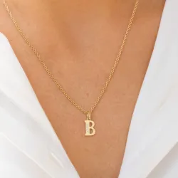 bogstav B zirkon vedhæng i 9 karat guld - My Letter
