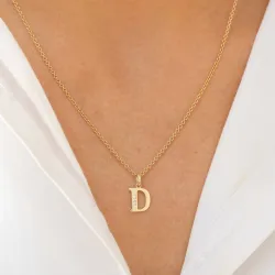 bogstav D zirkon vedhæng i 9 karat guld - My Letter