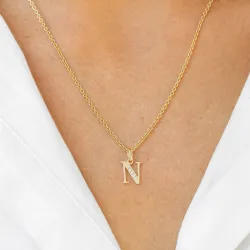 bogstav N zirkon vedhæng i 9 karat guld - My Letter