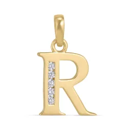 bogstav R zirkon vedhæng i 9 karat guld - My Letter