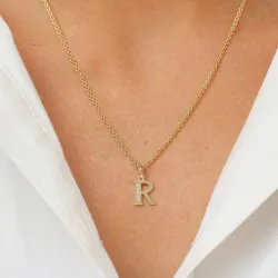 bogstav R zirkon vedhæng i 9 karat guld - My Letter