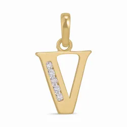 bogstav V zirkon vedhæng i 9 karat guld - My Letter