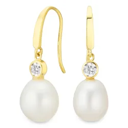 perle øreringe i 9 karat guld med zirkon - Gold Collection