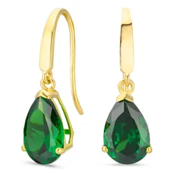 dråbeformede øreringe i 9 karat guld med smaragd og zirkon - Gold Collection