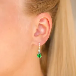 dråbeformede øreringe i 9 karat guld med smaragd og zirkon - Gold Collection