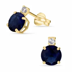 runde øreringe i 9 karat guld med zirkon og syntetisk safir - Gold Collection