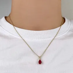 dråbe rød syntetisk rubin vedhæng i 9 karat guld - Gold Collection