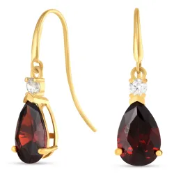 dråbe mørkerød øreringe i 9 karat guld med zirkon og zirkon - Gold Collection
