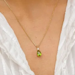 dråbe grøn vedhæng i 9 karat guld - Gold Collection